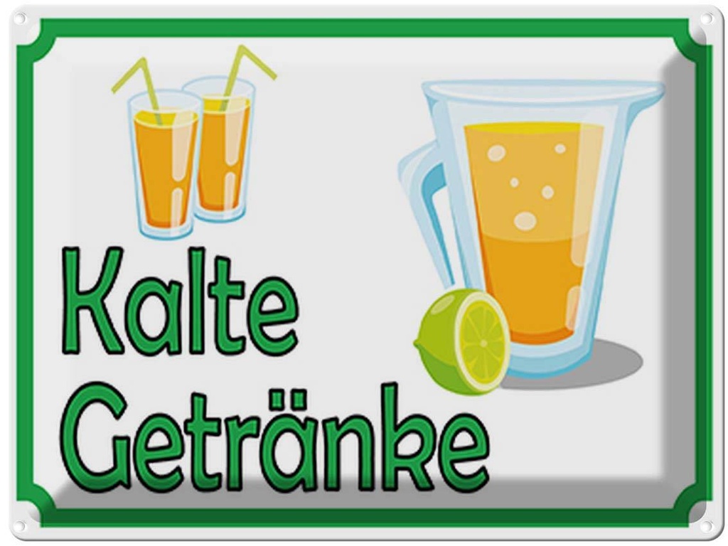 Blechschild 30x40 cm kalte Getränke Verkauf Essen Trinken