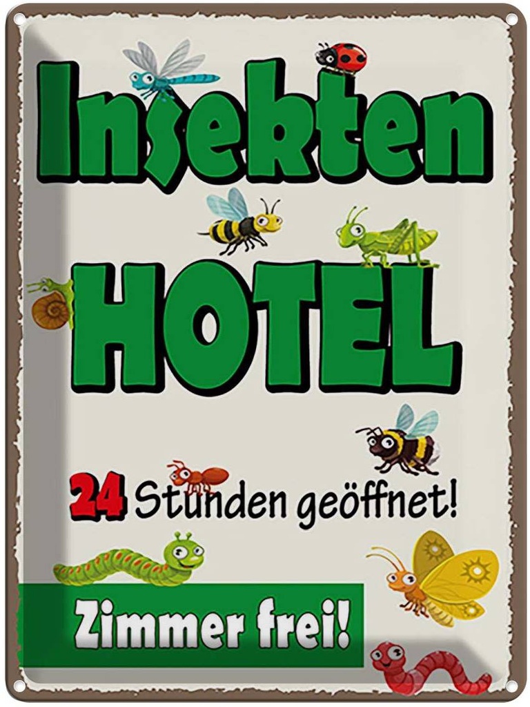Blechschild 40x30 cm Insektenhotel Zimmer frei Warnschild Hinweisschild Sicherheit Vorsicht