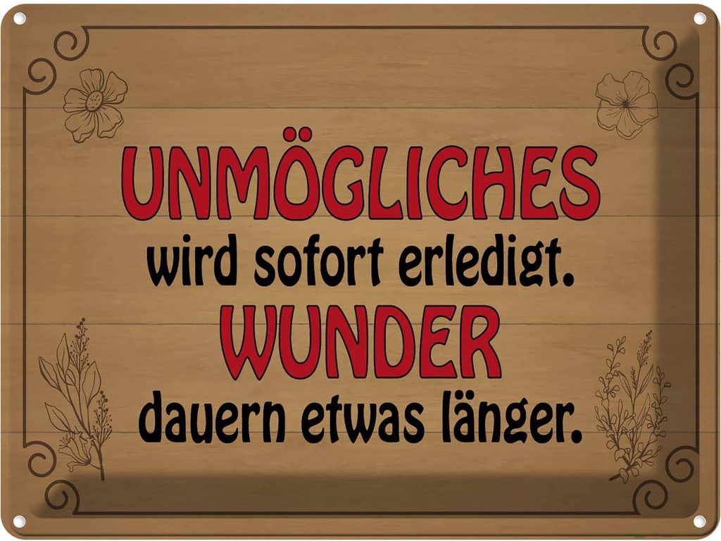 Blechschild 30x40 cm Unmögliches sofort Wunder dauern Spruch Zitat