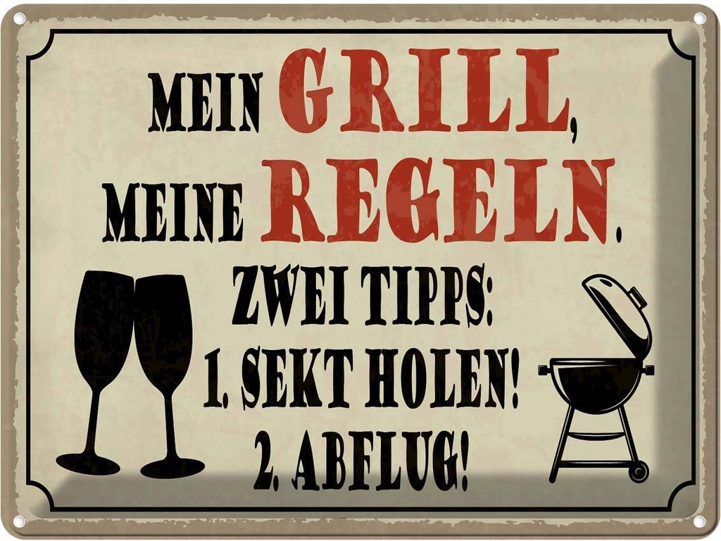 Blechschild 30x40 cm mein Grill meine Regeln 2 Tipps Spruch Zitat