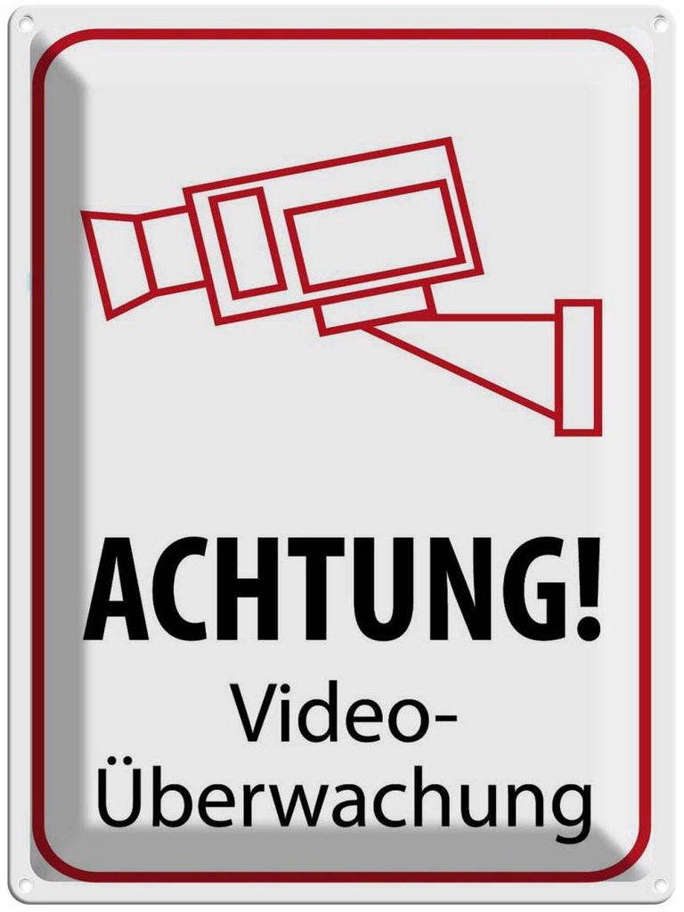Blechschild 40x30 cm Achtung Videoüberwachung Warnschild Hinweisschild Sicherheit Vorsicht