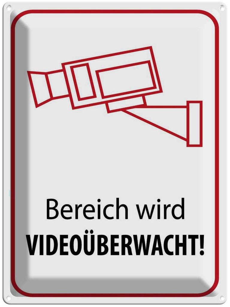 Blechschild 40x30 cm Bereich wird videoüberwacht Dekoration Warnschild Hinweisschild Sicherheit Vorsicht