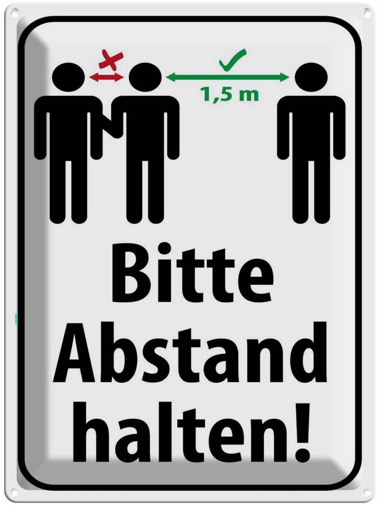 Blechschild 40x30 cm bitte Abstand halten 1.5 m Warnschild Hinweisschild Sicherheit Vorsicht