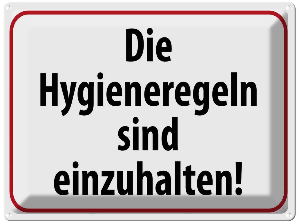 Blechschild 30x40 cm Hygieneregeln sind einzuhalten Warnschild Hinweisschild Sicherheit Vorsicht