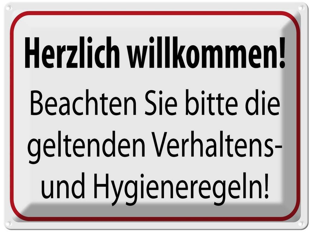 Blechschild 30x40 cm Verhaltens- und Hygienenregeln Warnschild Hinweisschild Sicherheit Vorsicht