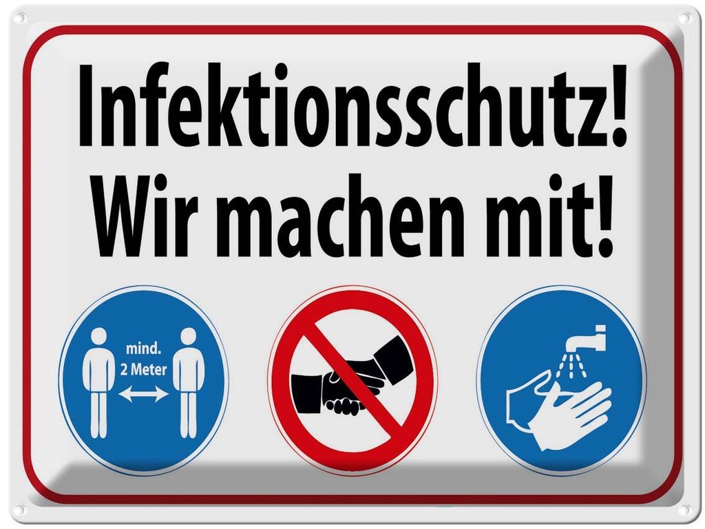 Blechschild 30x40 cm Infektionsschutz wir machen mit Warnschild Hinweisschild Sicherheit Vorsicht