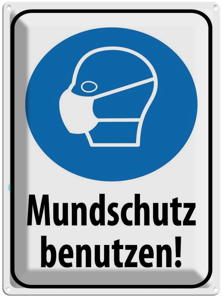 Blechschild 40x30 cm Mundschutz benutzen Maske Warnschild Hinweisschild Sicherheit Vorsicht