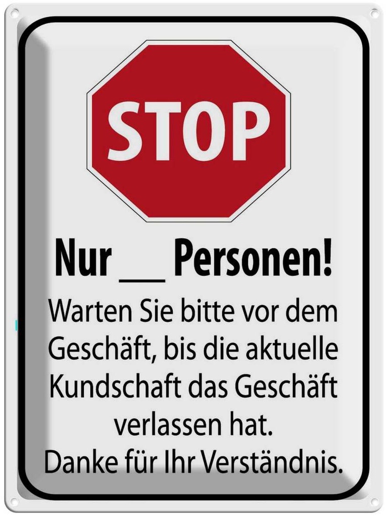 Blechschild 40x30 cm Stop warten Sie vom Geschäft Warnschild Hinweisschild Sicherheit Vorsicht