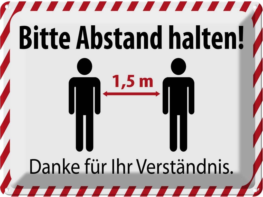 Blechschild 30x40 cm bitte Abstand halten 1.5 m Warnschild Hinweisschild Sicherheit Vorsicht
