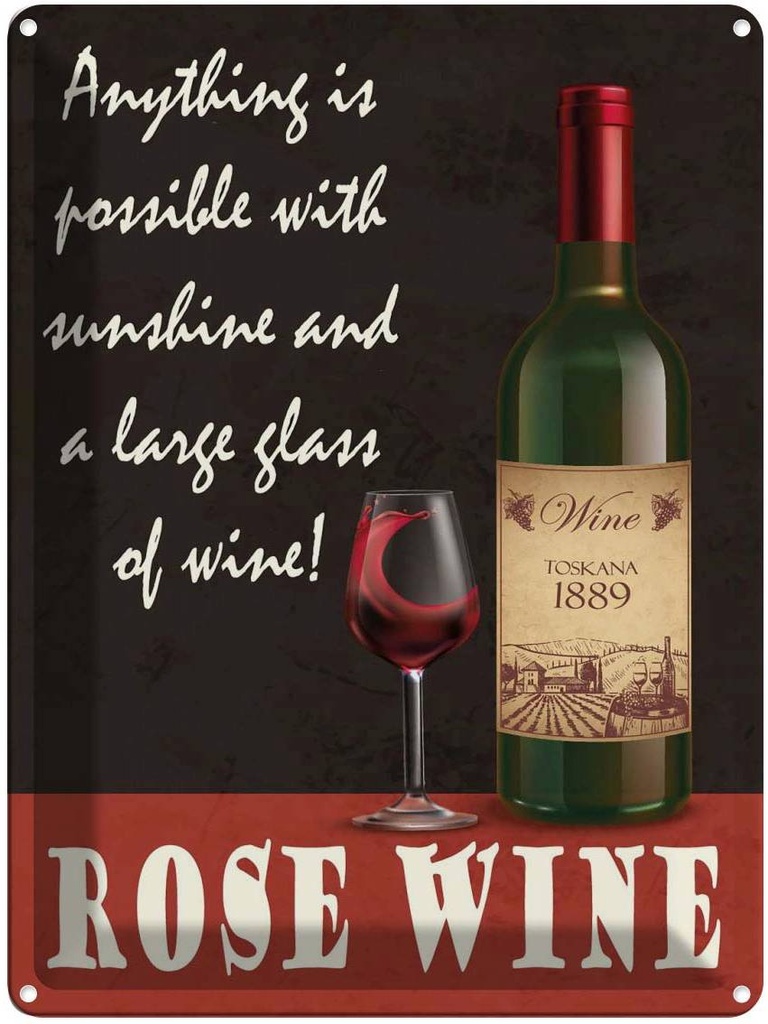 Blechschild 40x30 cm Rose Wein anything is possible Essen Trinken