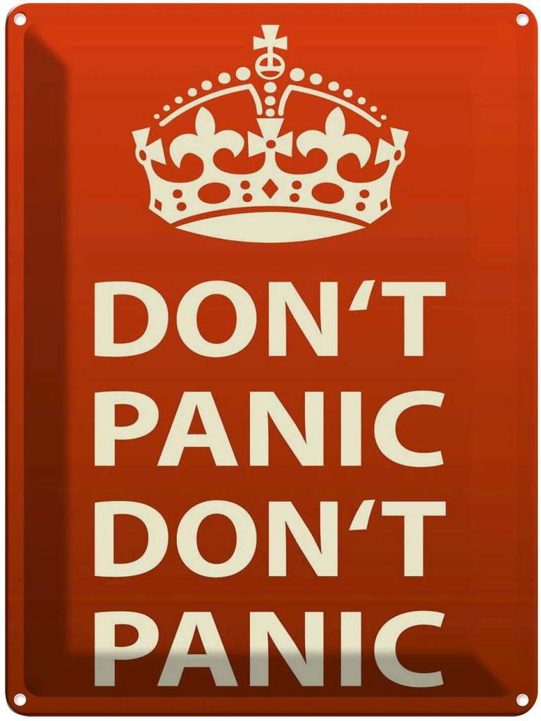 Blechschild 40x30 cm don´t Panic keine Panik Krone Dekoration Spruch Zitat