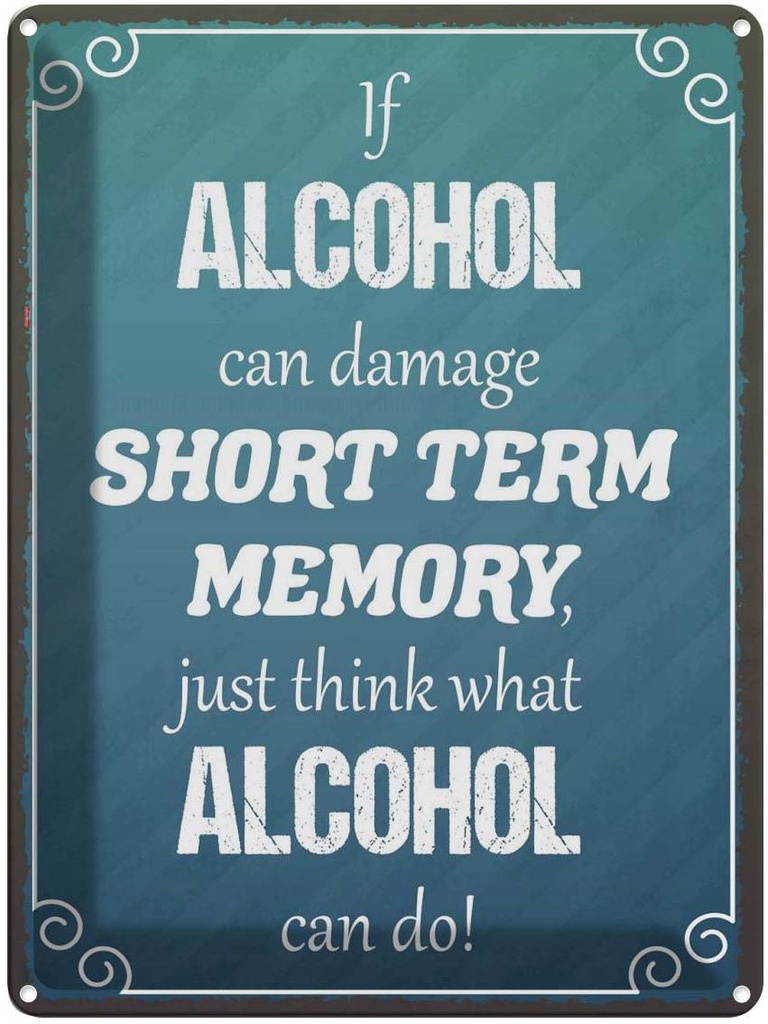 Blechschild 40x30 cm if Alcohol can damage short term Spruch Zitat