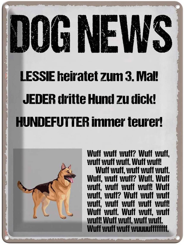 Blechschild 40x30 cm Dog news Leesie heiratet zum 3 Tier Haustier Hund