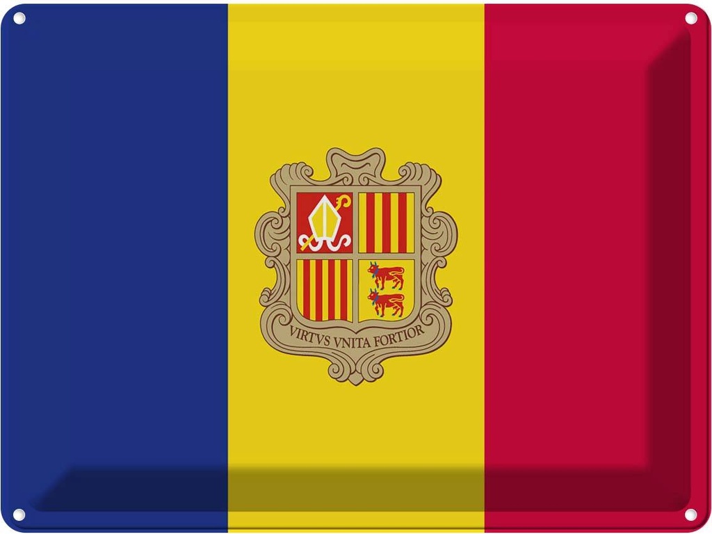 Blechschild 30x40 cm Andorras Andora Flagge Fahne Wappen
