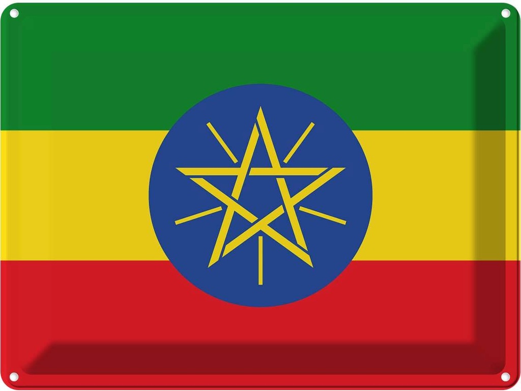 Blechschild 30x40 cm Äthiopiens Ethiopia Flagge Fahne Wappen