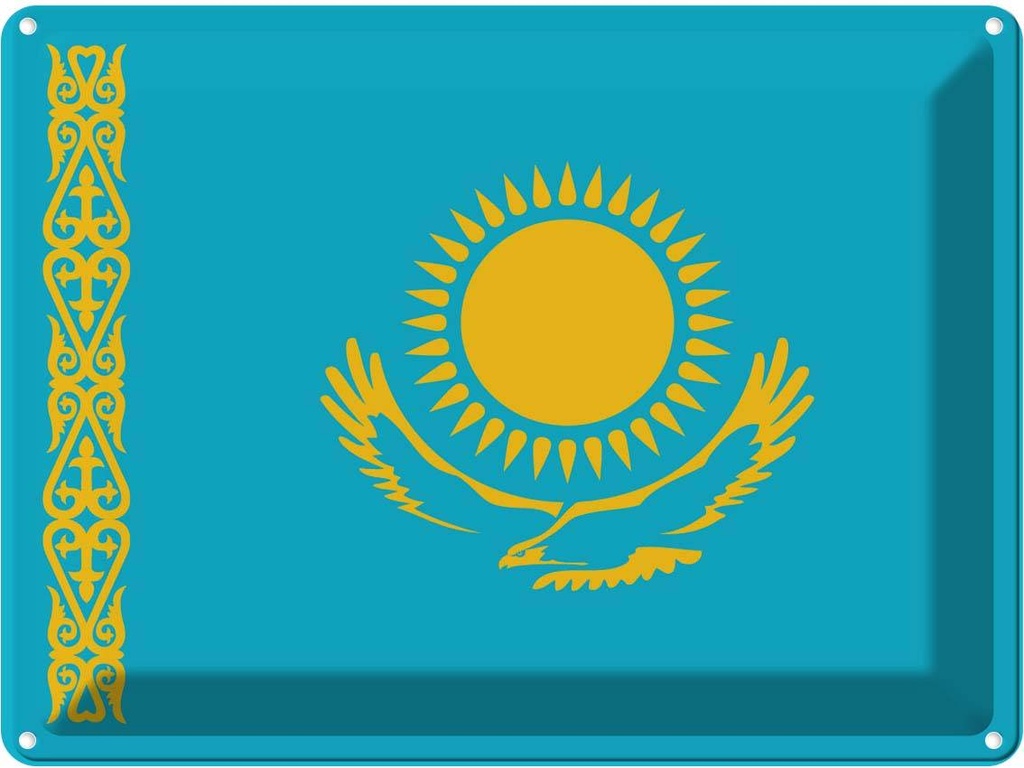 Blechschild 30x40 cm Kasachstans Kazakhstan Flagge Fahne Wappen