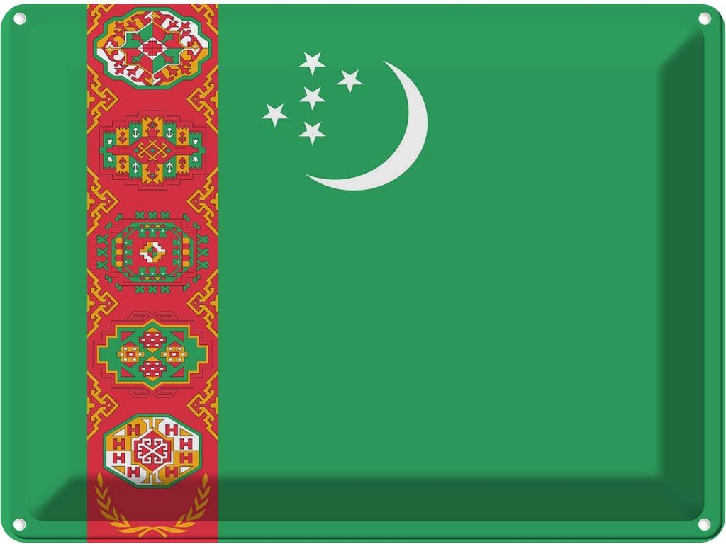 Blechschild 30x40 cm Turkmenistans Turkmenistan Flagge Fahne Wappen