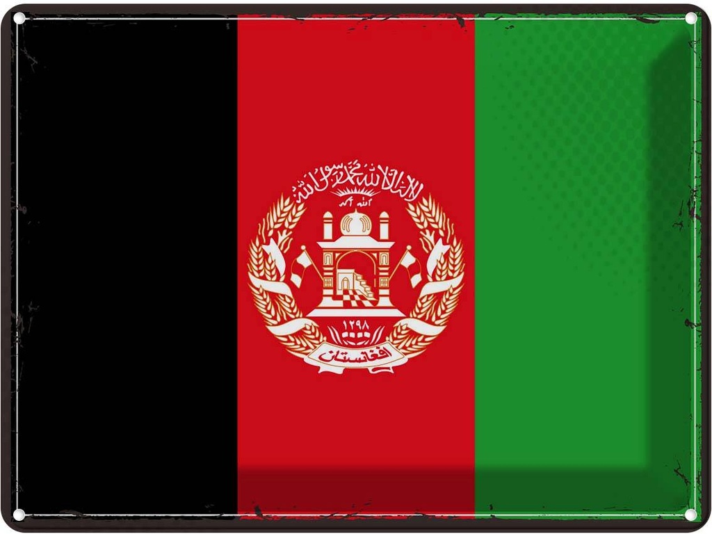 Blechschild 30x40 cm Afghanistans Retro Afghanistan Flagge Fahne Wappen