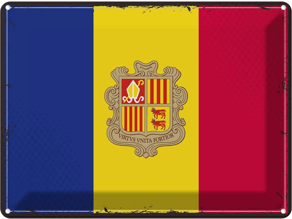 Blechschild 30x40 cm Andorras Retro Andora Flagge Fahne Wappen