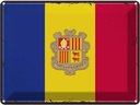 Blechschild 30x40 cm Andorras Retro Andora Flagge Fahne Wappen