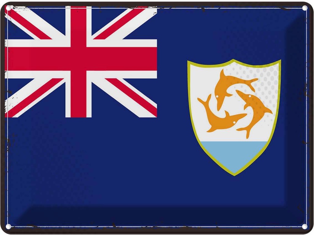 Blechschild 30x40 cm Anguillas Retro Anguilla Flagge Fahne Wappen