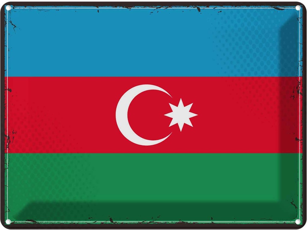 Blechschild 30x40 cm Aserbaidschan Retro Azerbaijan Flagge Fahne Wappen