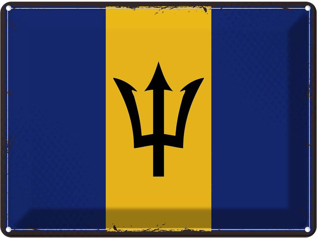 Blechschild 30x40 cm Barbados Retro Flagge Fahne Wappen