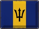 Blechschild 30x40 cm Barbados Retro Flagge Fahne Wappen