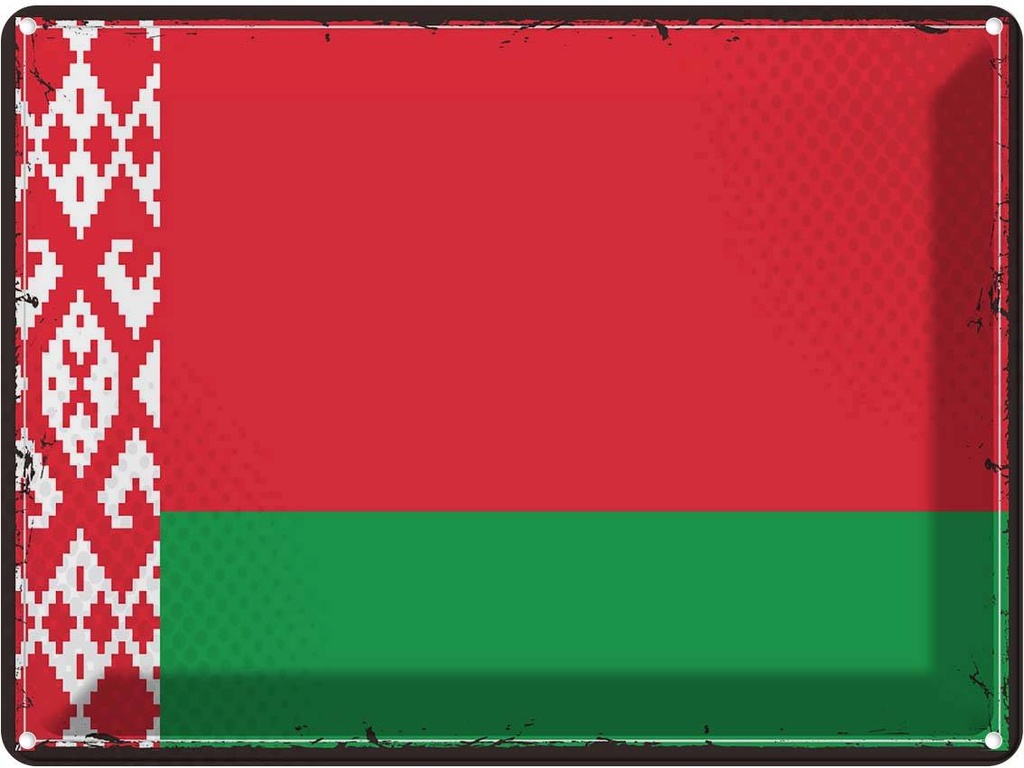 Blechschild 30x40 cm Weißrussland Retro Belarus Flagge Fahne Wappen