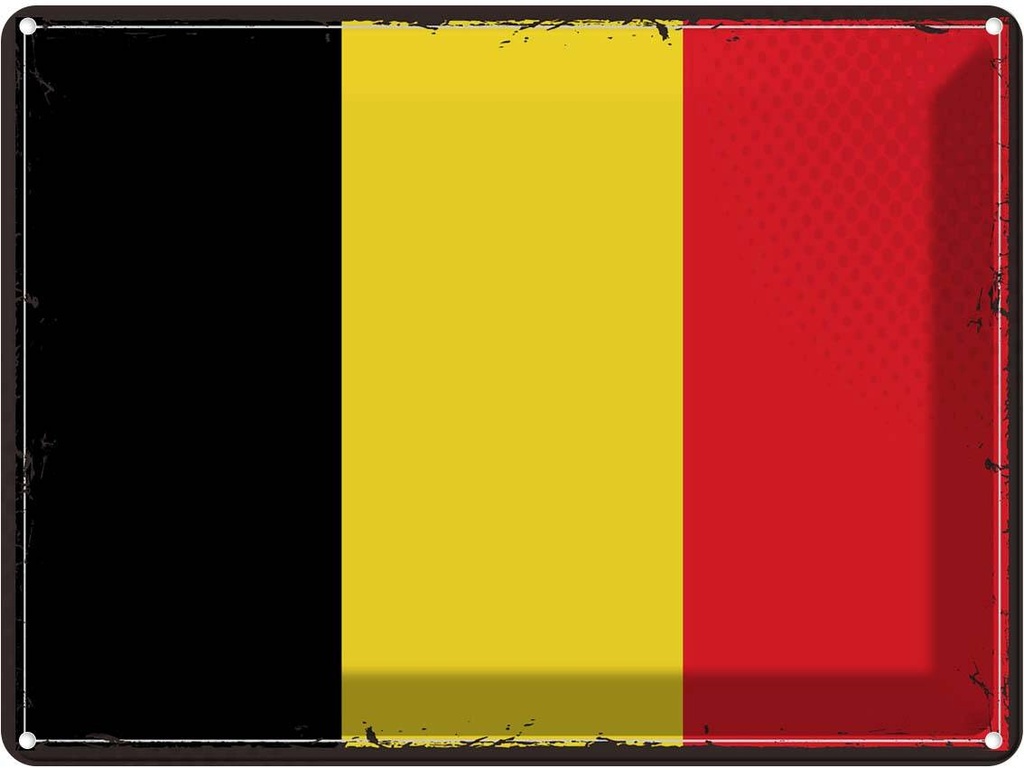 Blechschild 30x40 cm Belgiens Retro Belgium Flagge Fahne Wappen