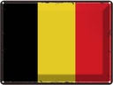 Blechschild 30x40 cm Belgiens Retro Belgium Flagge Fahne Wappen