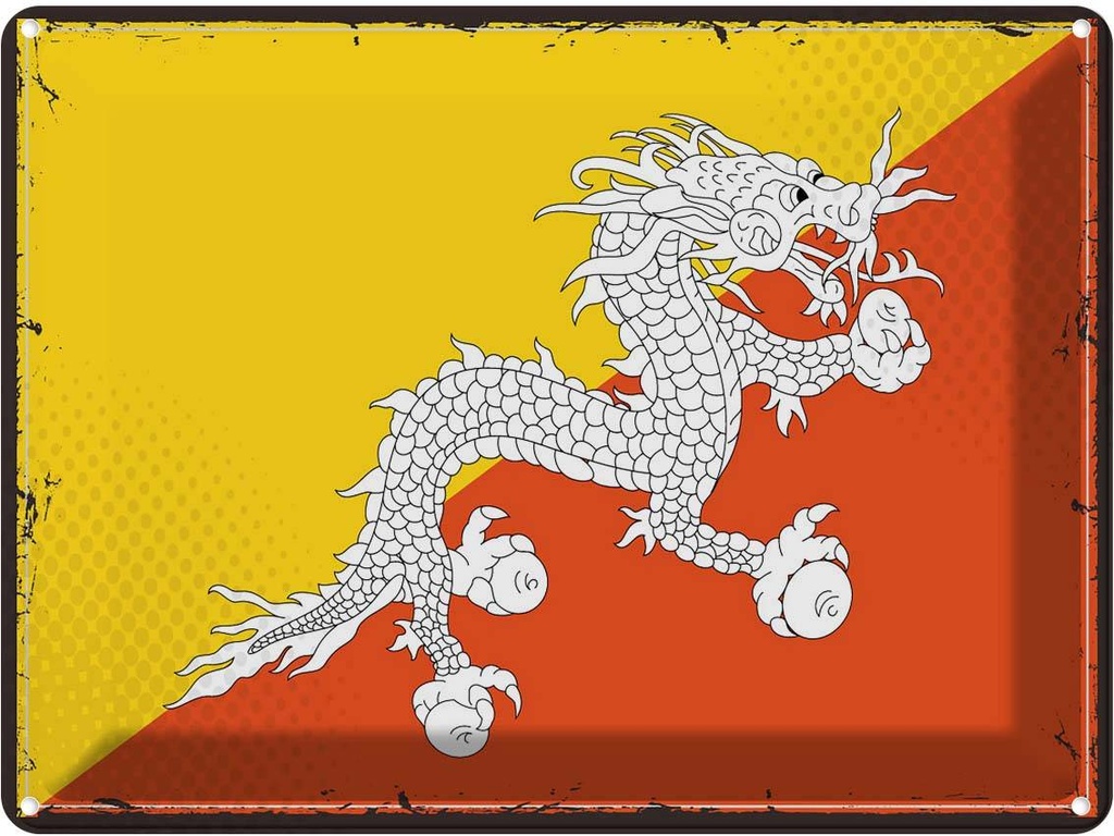Blechschild 30x40 cm Bhutans Retro Bhutan Flagge Fahne Wappen