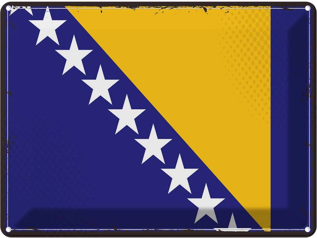 Blechschild 30x40 cm Bosnien und Herzegowina Retro Flagge Fahne Wappen