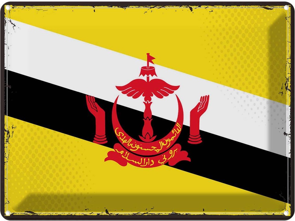 Blechschild 30x40 cm Bruneis Retro Brunei Flagge Fahne Wappen