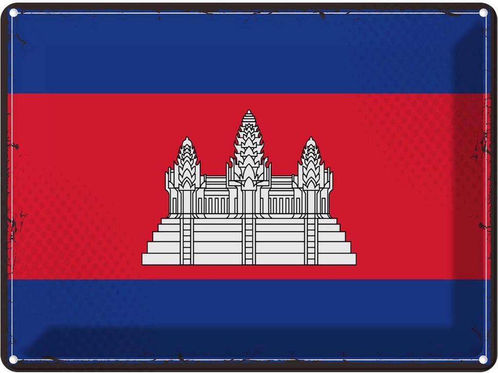 Blechschild 30x40 cm Kambodschas Retro Cambodia Flagge Fahne Wappen