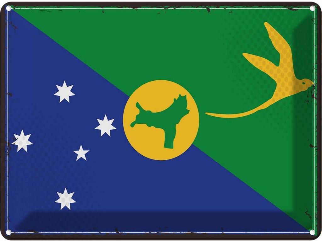 Blechschild 30x40 cm Weihnachtsinsel Retro Flagge Fahne Wappen