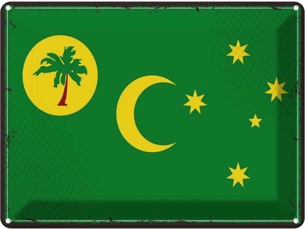 Blechschild 30x40 cm Kokosinseln Retro Cocos Islands Flagge Fahne Wappen