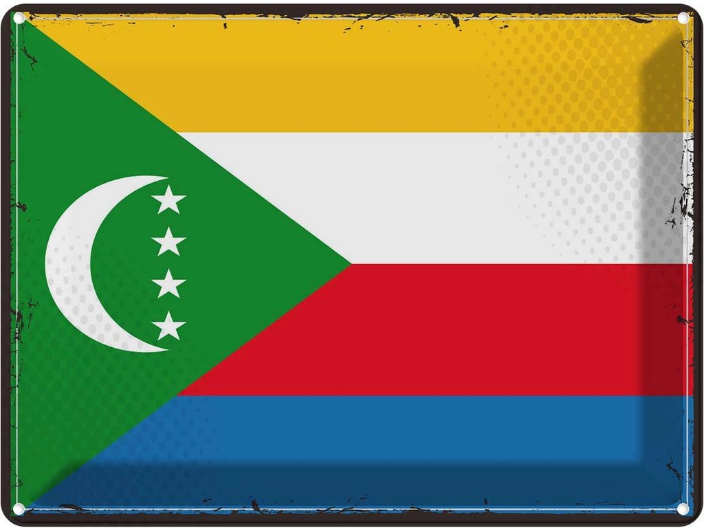 Blechschild 30x40 cm der Komoren Retro Comoros Flagge Fahne Wappen