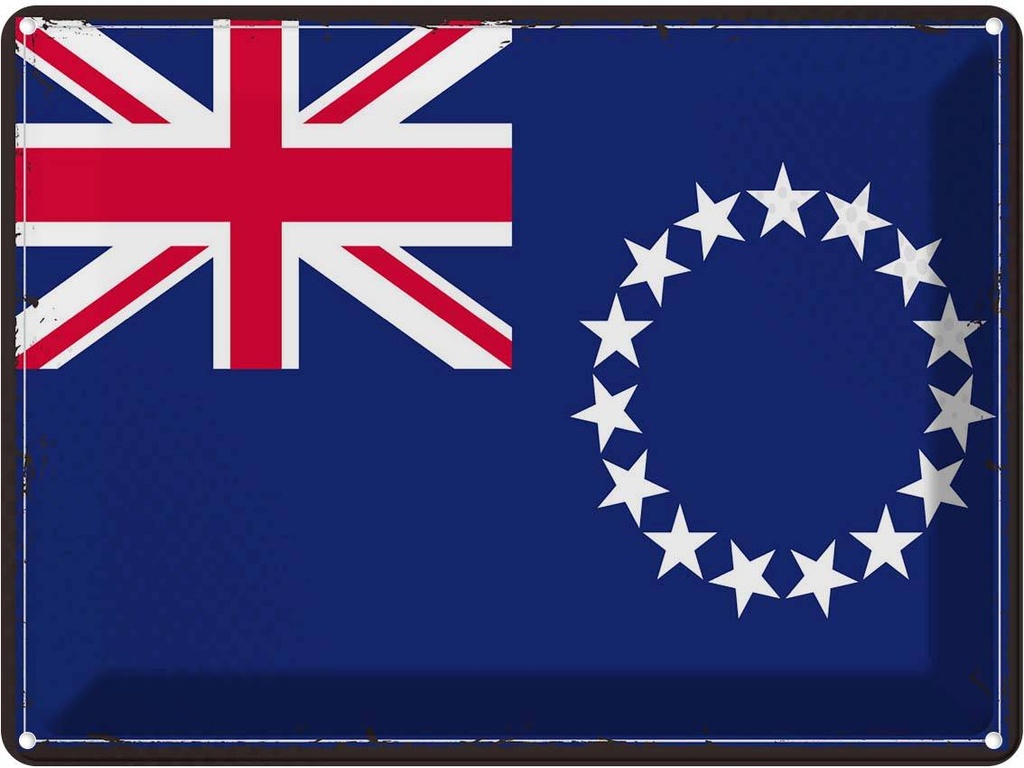 Blechschild 30x40 cm Cookinseln Retro Cook Islands Flagge Fahne Wappen