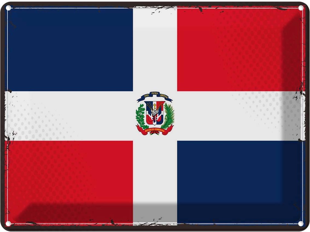Blechschild 30x40 cm Dominikanische Republik Retro Flagge Fahne Wappen