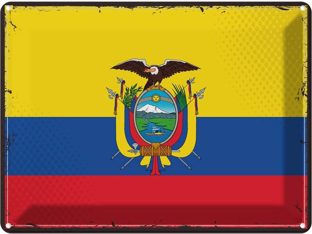 Blechschild 30x40 cm Ecuadors Retro Ecuador Flagge Fahne Wappen
