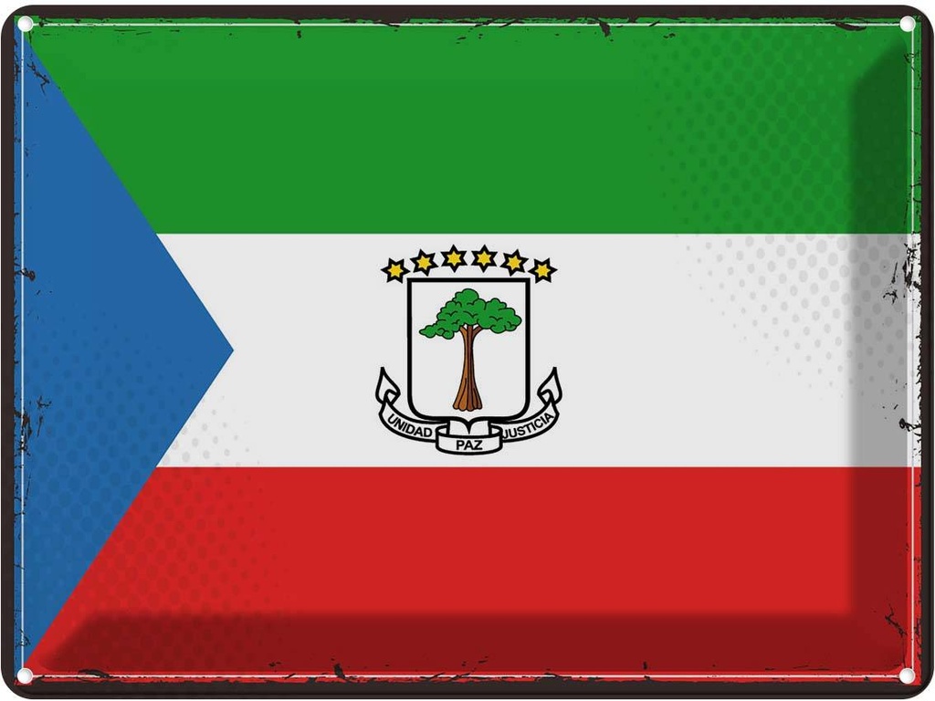 Blechschild 30x40 cm Äquatorialguineas Retro Flagge Fahne Wappen