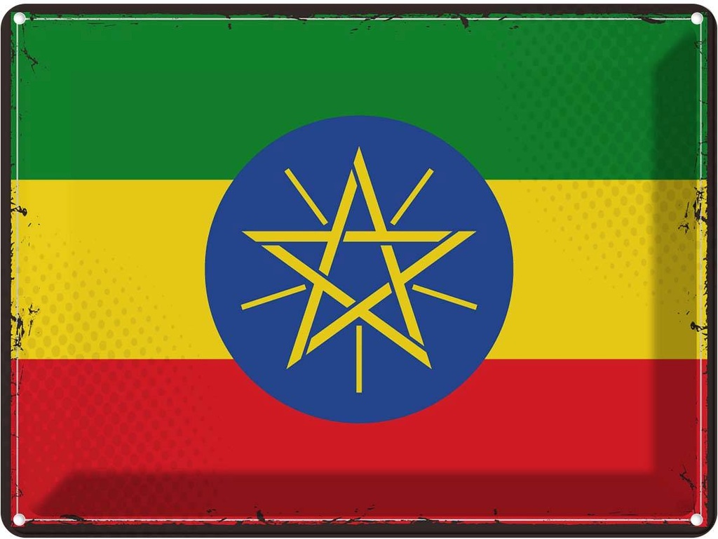 Blechschild 30x40 cm Äthiopiens Retro Ethiopia Flagge Fahne Wappen