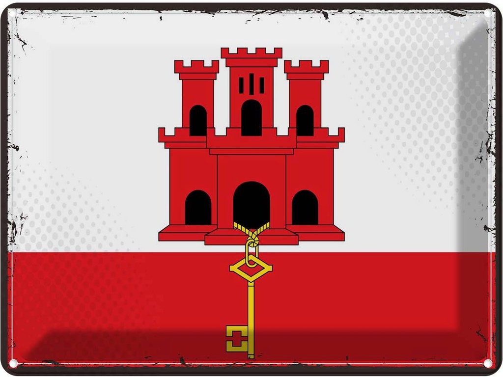 Blechschild 30x40 cm Gibraltars Retro Gibraltar Flagge Fahne Wappen