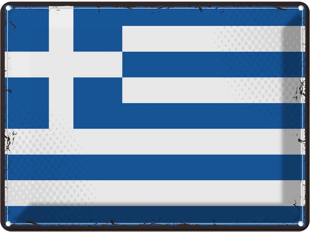 Blechschild 30x40 cm Griechenlands Retro Greece Flagge Fahne Wappen
