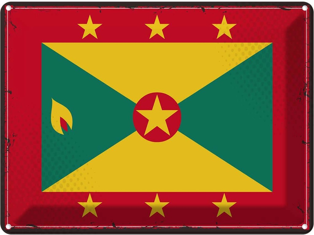 Blechschild 30x40 cm Grenadas Retro Grenada Flagge Fahne Wappen