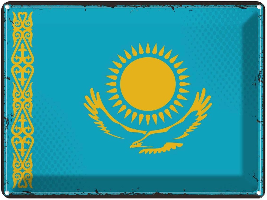 Blechschild 30x40 cm Kasachstans Retro Kazakhstan Flagge Fahne Wappen