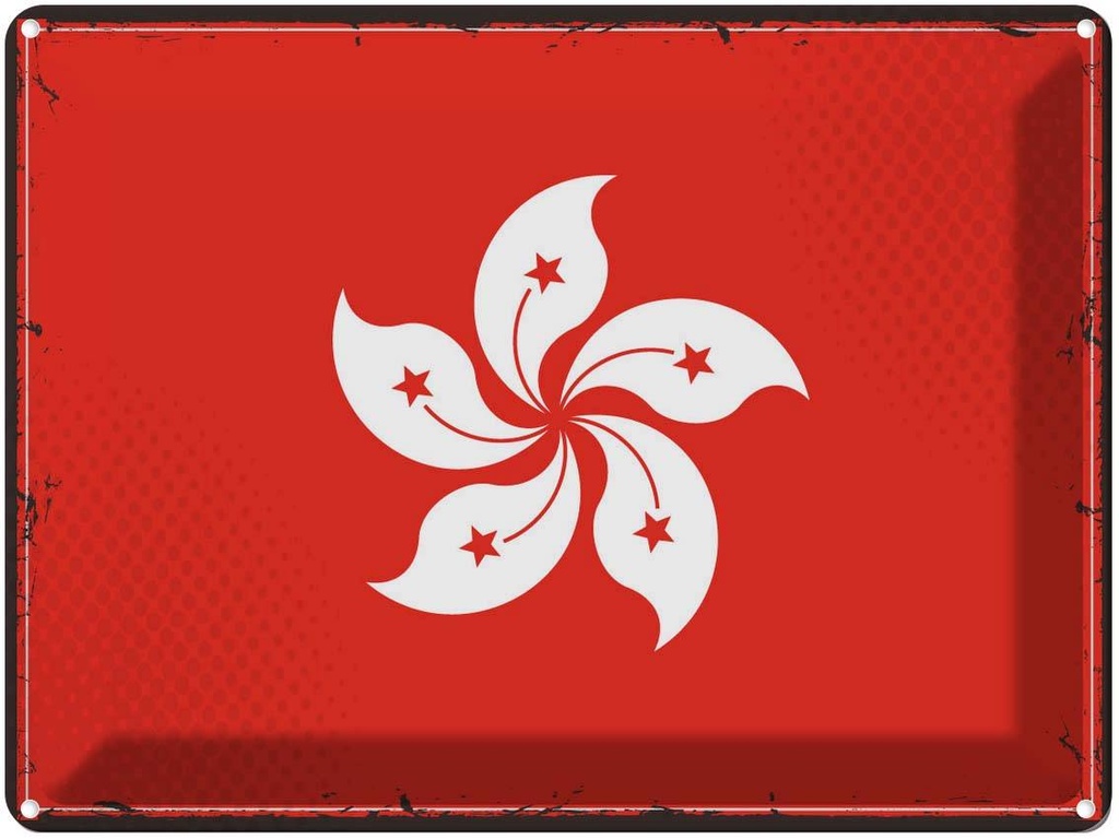 Blechschild 30x40 cm Hongkongs Retro Hong Kong Flagge Fahne Wappen