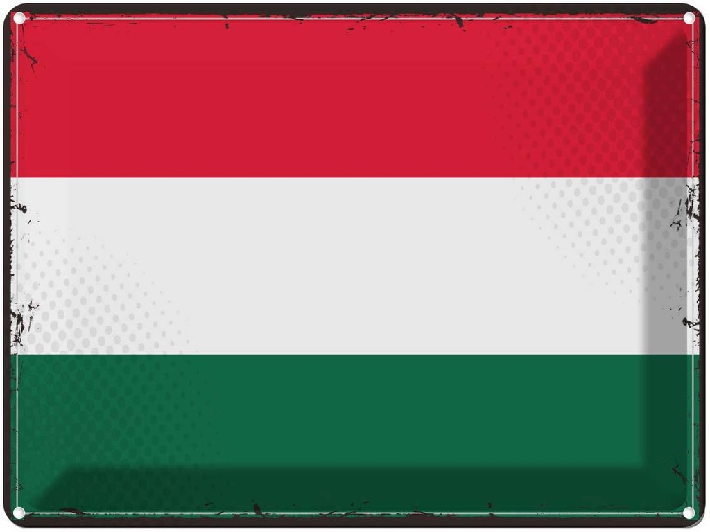 Blechschild 30x40 cm Ungarns Retro Hungary Flagge Fahne Wappen