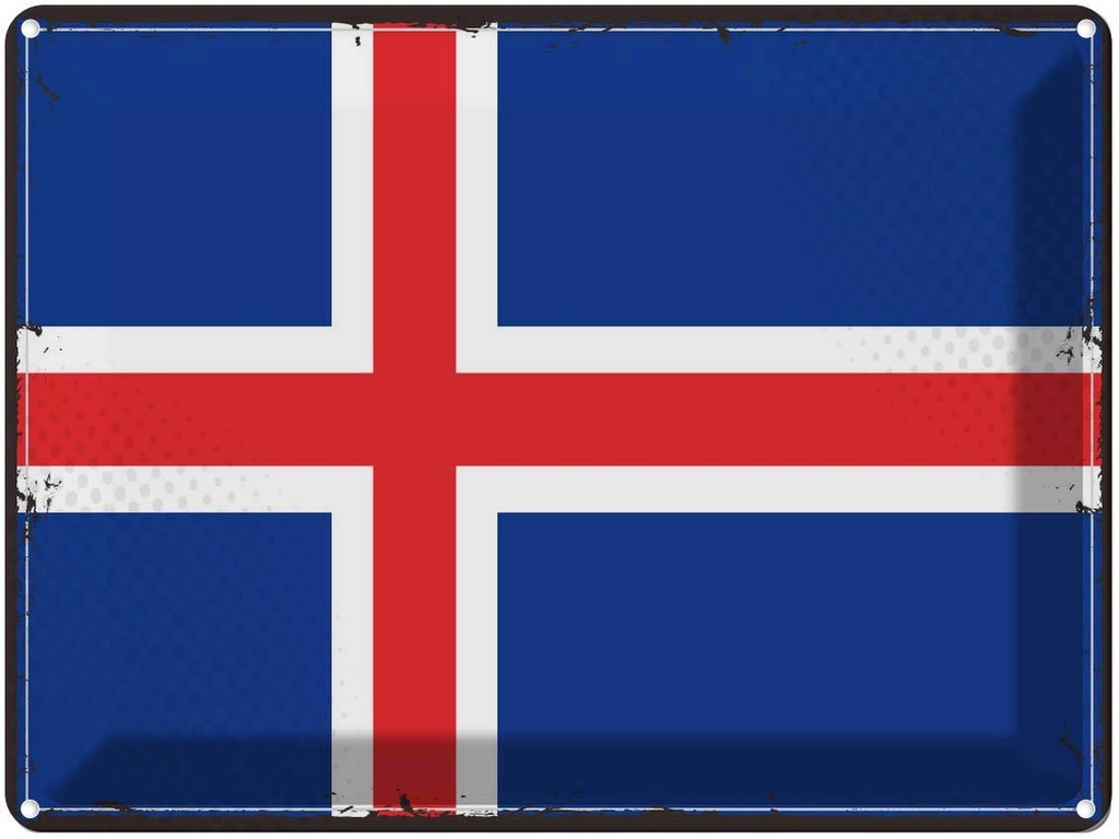 Blechschild 30x40 cm Islands Retro Iceland Flagge Fahne Wappen